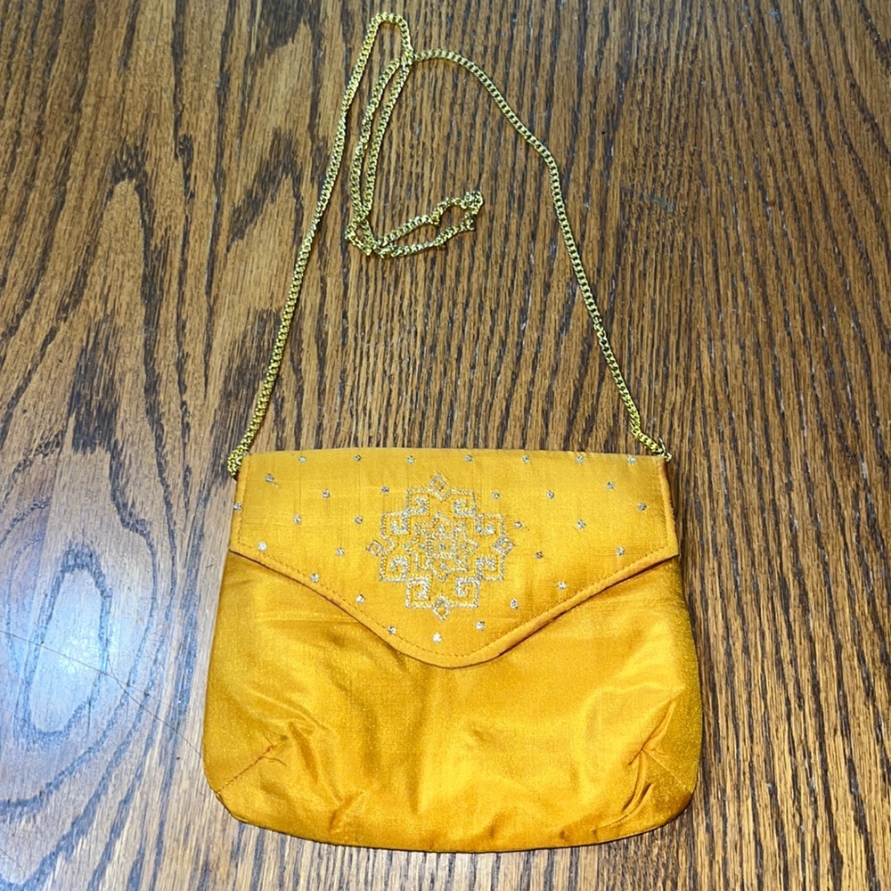 Mustard 100% Silk Embroidered Clutch Purse